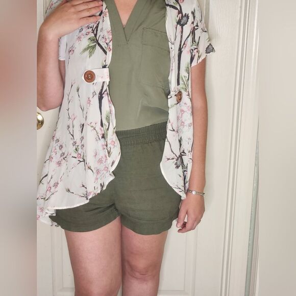 Dressfo 12 White Floral Print Shortsleeves Women's Opened Cardigan - Picture 5 of 13